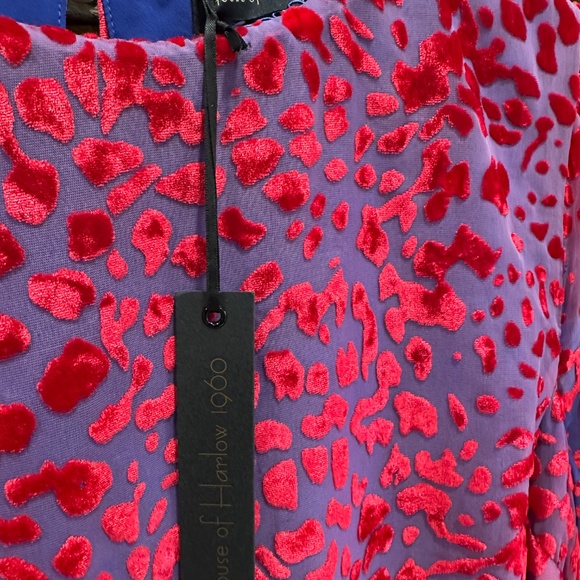 House of Harlow 1960 x REVOLVE Shawna Dress Size SM Cobalt Blue and Red Velvet - Picture 15 of 16